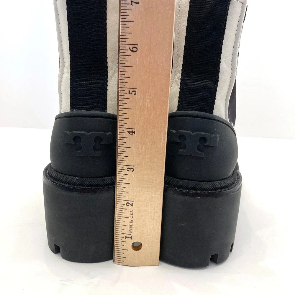 Tory Burch Lug Sole Chelsea Boots White Black Leather Womens‎ 5 $428